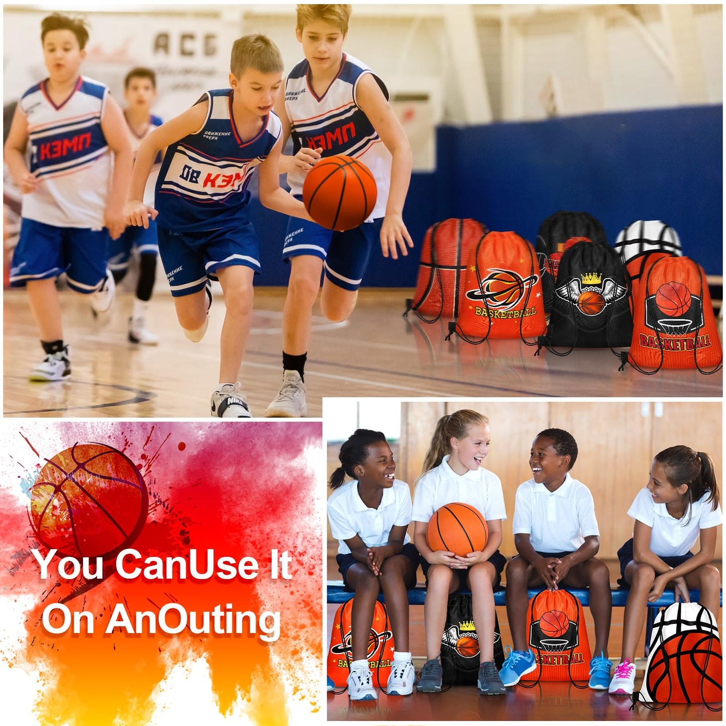 Grneric 18 Pcs Basketball Party Favor Bags Drawstring Bags Bulk Candy Goodie Bag Basketball Themed Presents for Sports Teams