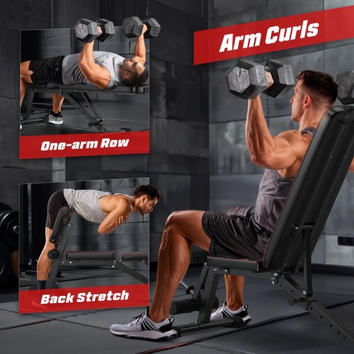 FLYBIRD Workout Bench with Leg Extension and Preacher Curl Pad, Foldable Weight Bchen for Home Gym, 800LBS Weight Capacity Exercise Bench for Full Body Strength Training