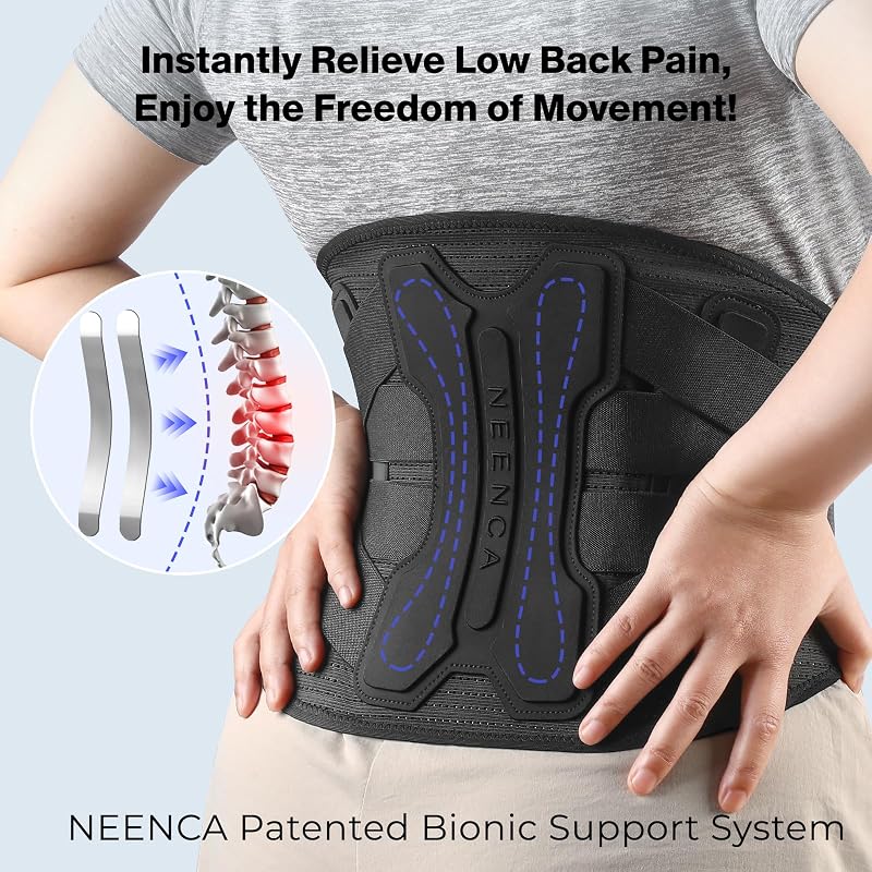 Neenca Back Brace for Lower Back Pain Relief – Black, Medium (Variation: Black-Single+Medium) Men & Women