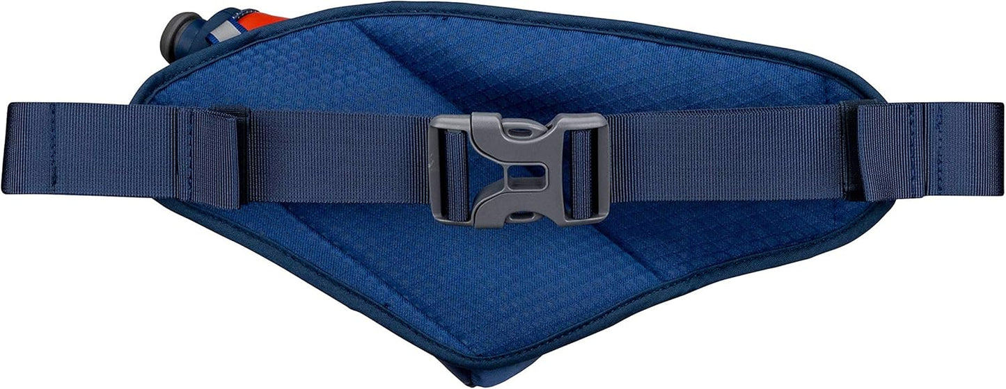 Hydration Waist Pack Bottle with 18oz Flask and Storage Area – Running, Hiking, Walking, Camping, Cycling, True Navy/Tigerlily