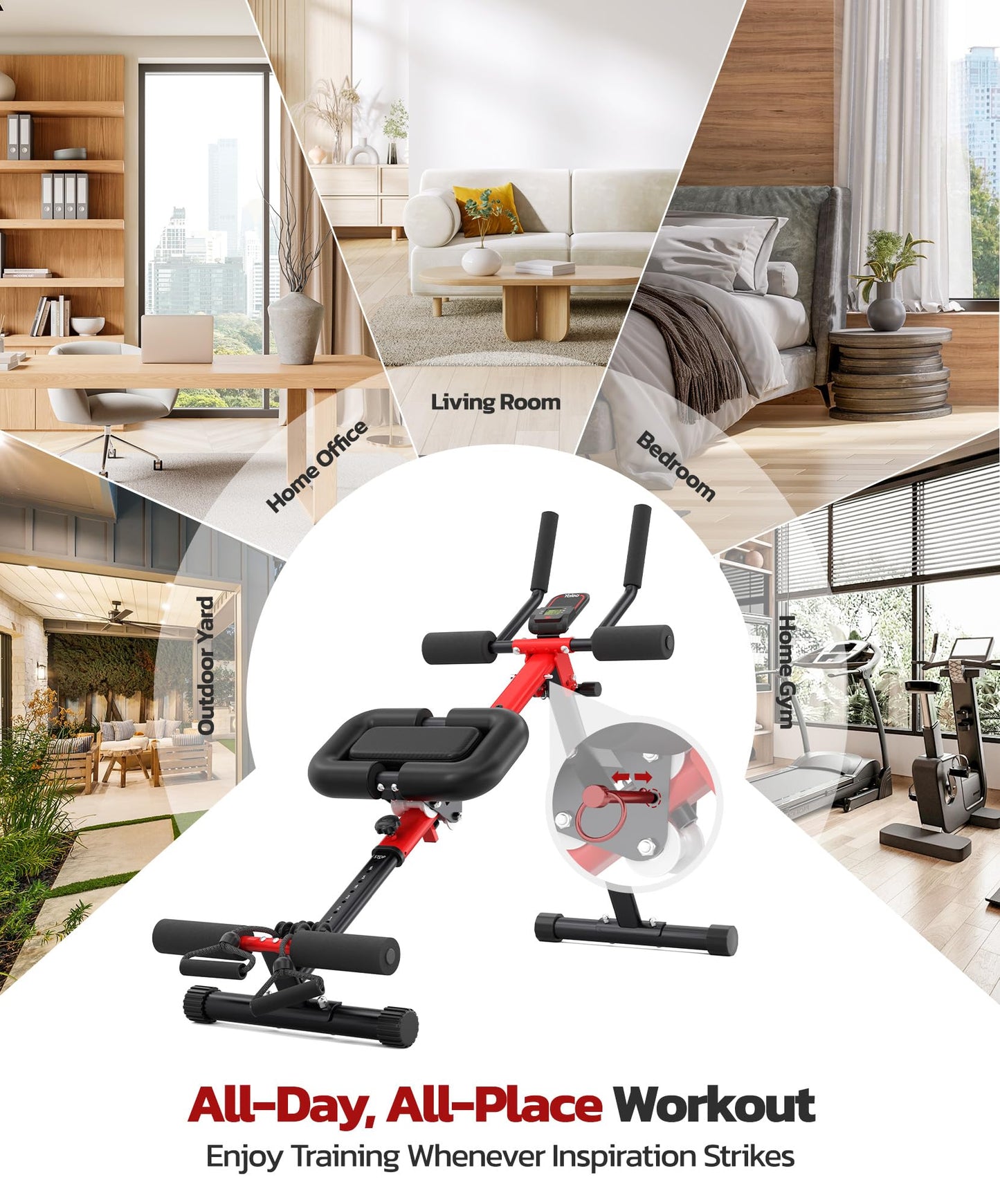 Yoleo 2 in 1 Ab & Rowing Machines for Home, Foldable Ab Workout Equipment, Ab Trainer Machine for Stomach Workout, Ab Crunch Machine with Foam Support,7-Length Adjustable Ab Machine for Home Exercise