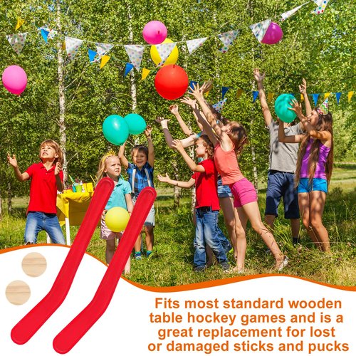 Soulchen 2 Sets Replacement Hockey Sticks and Pucks for Classic Wooden Tabletop Games Hockey Game Knock Slap Shot Extra Accessories for Family Adults Kids Children