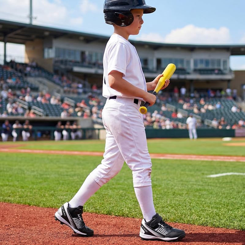 Kids Baseball Cleats Mid-Top Shoes for Boys & Girls - GINNI Black+4 Big Kid