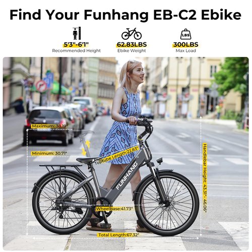 Funhang Electric Bike for Adults, 1000W Peak Ebike, 50Miles 21.7MPH Step Thru Electric Bicycle, 26" Commuter E Bikes with 48V Built-in Removable Battery, Adjustable Stem, 7-Speed, Front Suspension