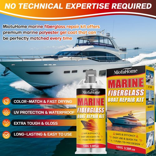 MiotuHome Marine Fiberglass Repair Kit for Boats, Gel Coat Repair Kit for Boats, Fiberglass Boat Repair Kit, Epoxy Filler for Boats, (White)