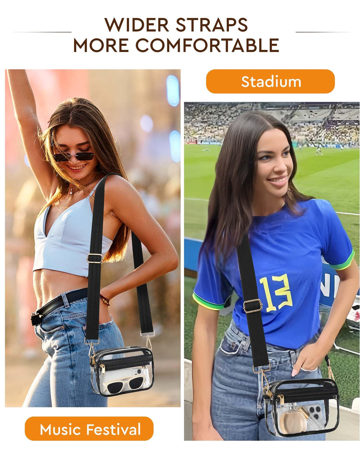 HULISEN Clear Crossbody Bag Stadium Approved, Clear Purse for Women Men, Transparent Messenger Shoulder Handbag