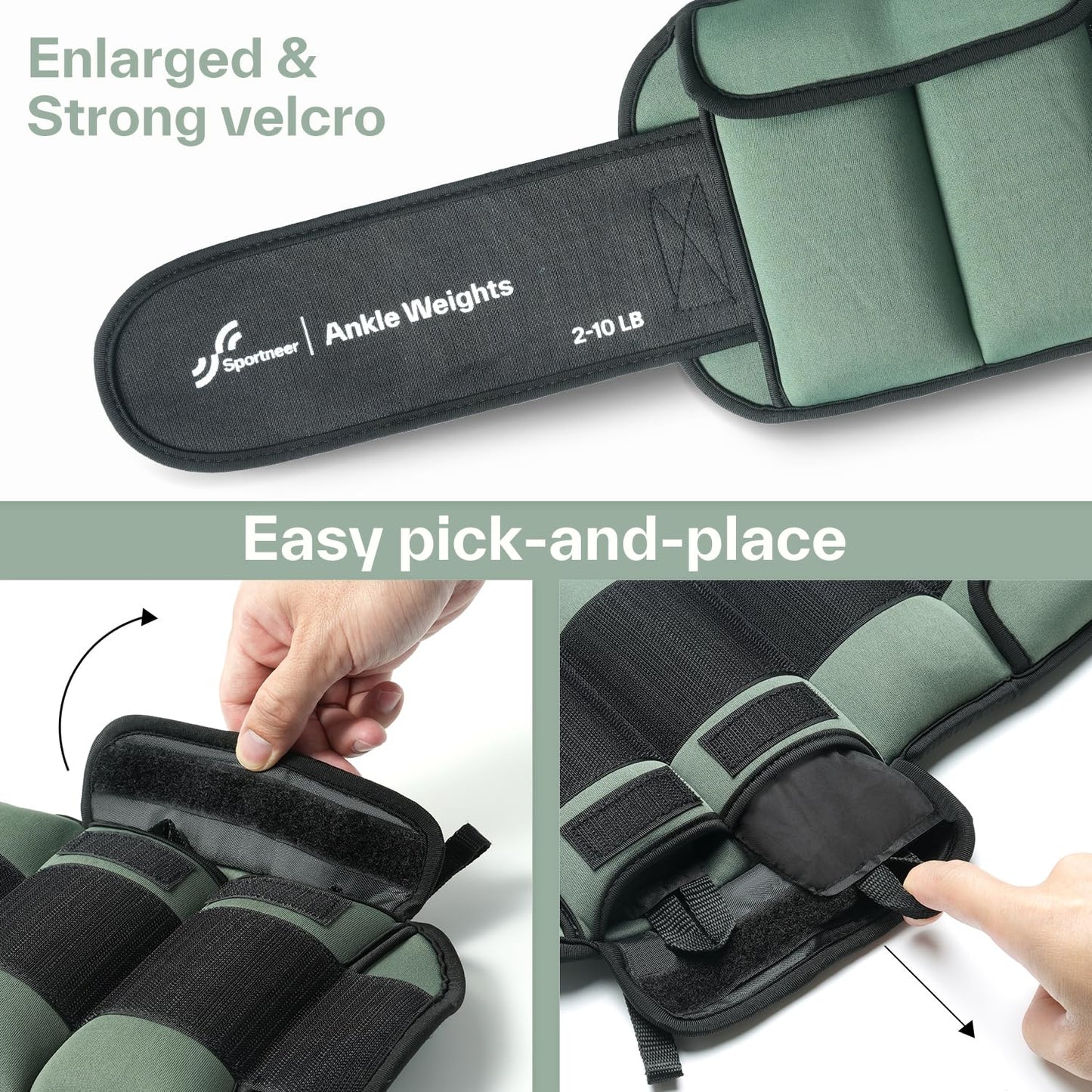 Sportneer Adjustable Ankle Weights for Women and Men 1 Pair of 4 8 12 16 20 LBS Heavy Weighted Leg Weights with Adjustable Straps, Strength Training Weights for Yoga, Aerobics, Gym, Fitness, Workout