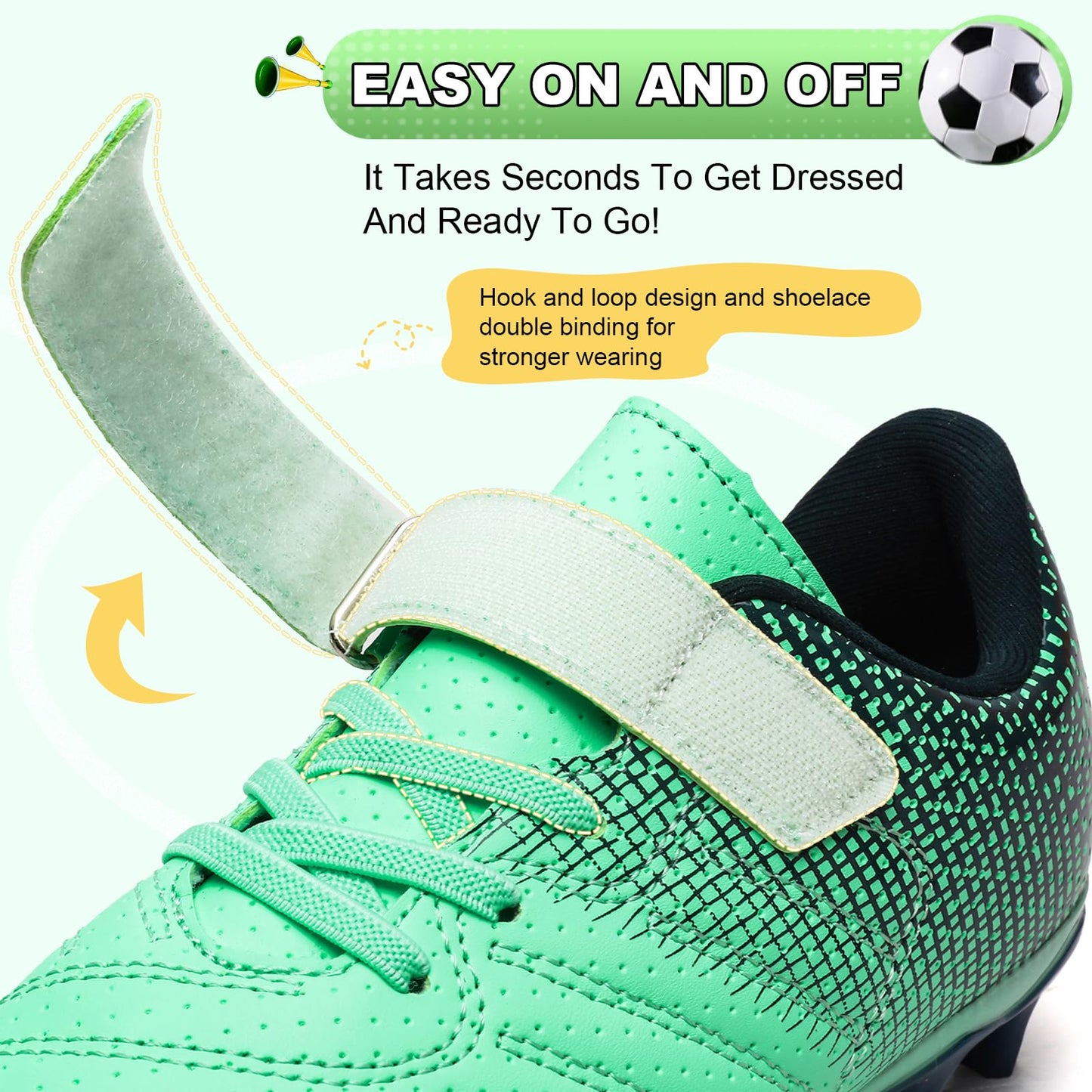 BUWTDAY Kids Soccer Cleats Boys Girls Athletic Outdoor Firm Ground Youth Football Shoes(Little Kid/Big Kid) Green