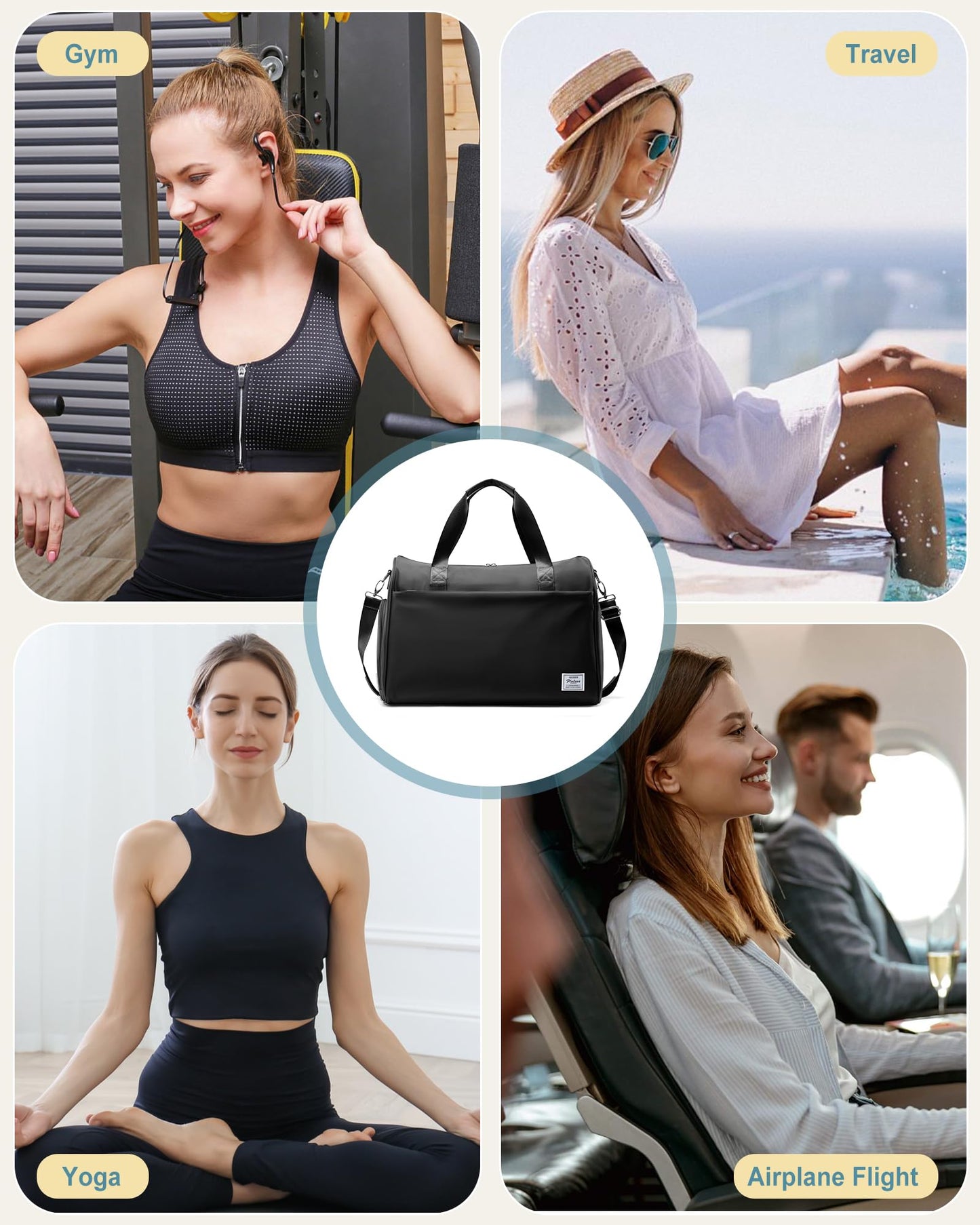 Travel Duffel Bags for Women & Men - Weekender with Shoe & Laptop Compartments - Carry On, Overnight, Gym & Hospital Bag - Black