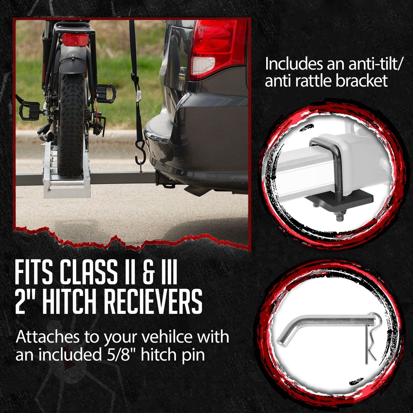 Black Widow eBike Rack with Ramp, 400 lb Cap, Fat Tire Bike Carrier
