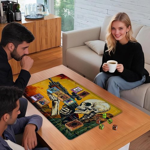 for MTG Playmat with Zones, 24 x 14 in Strong Edge Stitching Card Mat, for TCG and Board Game Mat, for Magic The Gathering Playmat with Storage Bag and 6 Dice, Skeleton Gunners Pattern