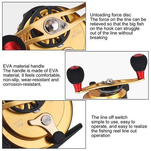 Inline Ice Fishing Reel, All Metal Fishing Wheel 3.6:1 Positioning with Magnetic Automatic Line Out Device for Raft, Lake, Sea, Rock Fishing (Left Hand)
