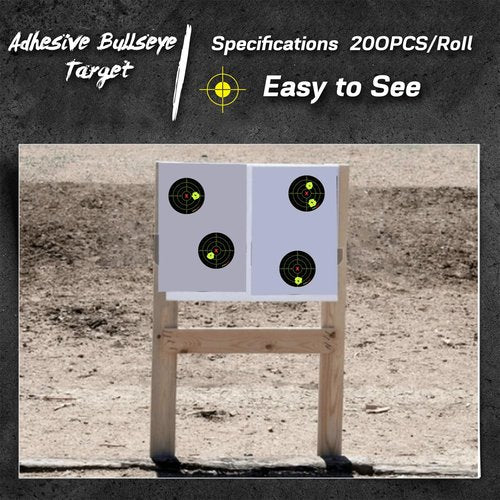 Atflbox Splatter Adhesive 4 inch Bullseye Fluorescent Yellow Shooting Target Stickers, 200 Self Adhesive Targets Roll for BB Gun, Pellet Gun, Airsoft, Rifle Indoor and Outdoor Shooting Range