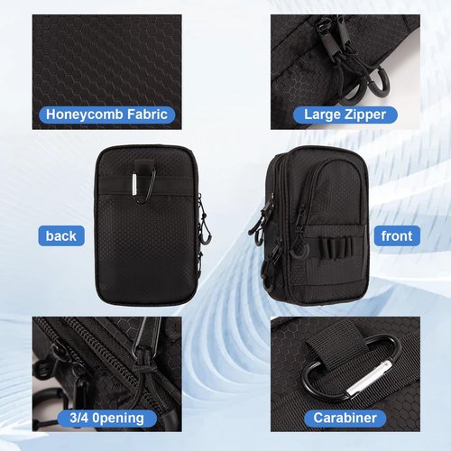 Golf Ball Bag Valuables Pouch,Golf Tee Bag Pouch Accessories with Detachable Carabiner Large Capacity Multiple Compartments can Store 12-15 Balls,Tees,Gloves,Mobile Phone and Keys