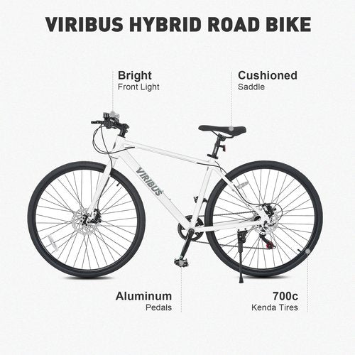 Viribus Hybrid Bikes, 28 inch Road Bike for Tall Men, Lightweight Aluminum 700C City Bike Adults, 7 Speed Mens Commuter Bikes, Adult Hybrid Bicycle, Pure White