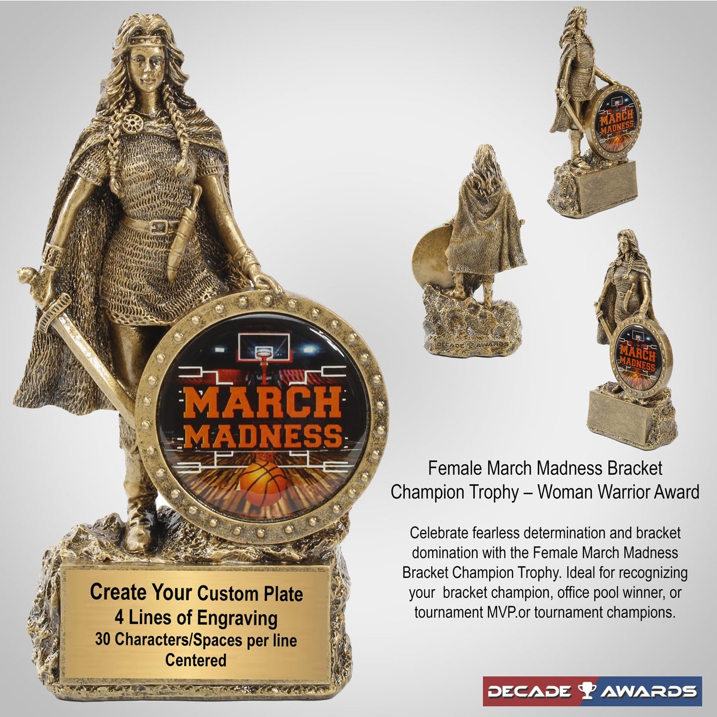 Decade Awards Personalized Female Champion March Madness Trophy - Custom Engraved Warrior Woman Award - Tournament Bracket Winner or Champion Recognition - Customize Now (MM-6.75 Inch)