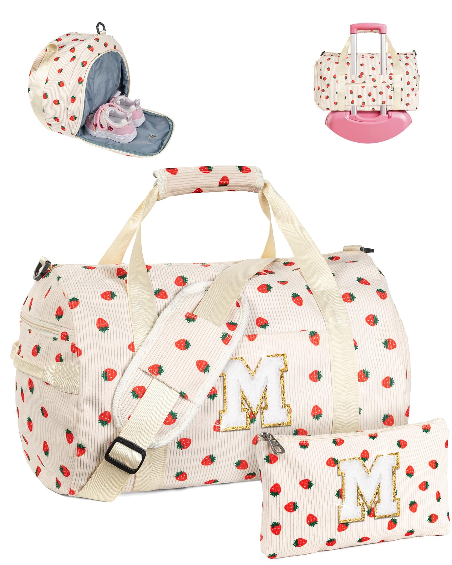 Vogewood Teenage Girl Gift Ideas, Girls Gym Bag, Kids Personalized Weekend Duffel Bags with Shoe Compartment, Initial Travel Tote with Makeup Bag, Birthday Gift for Sister Neice Grandkids (Letter M)