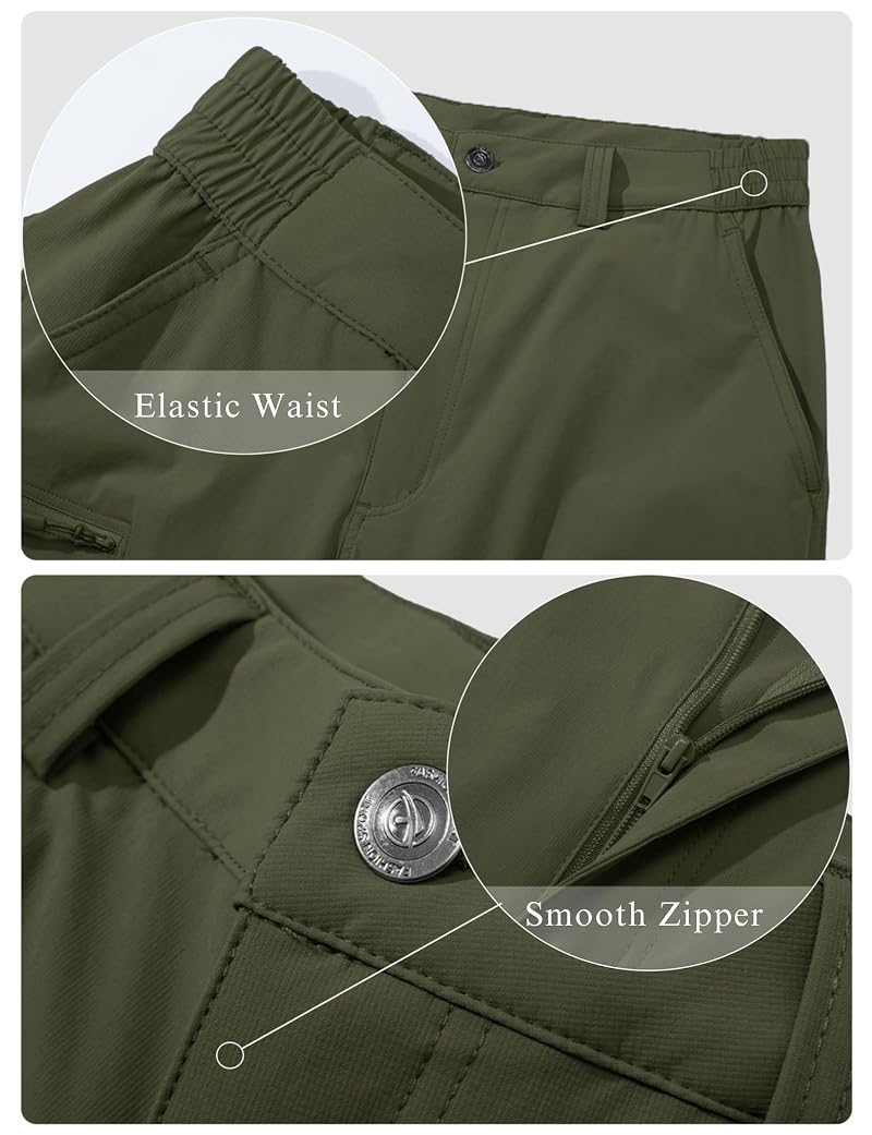 Magcomsen Men's Hiking Pants, Water-Resistant Ripstop 6-Pocket, Lightweight Quick Dry Army Green