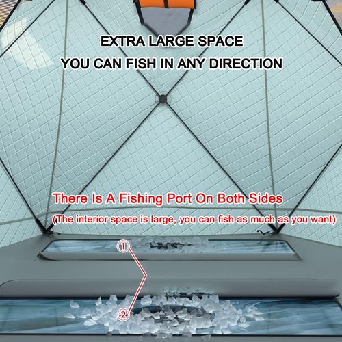 XQZMZSCP Ice Fishing Shelter with Stove Jack and Floor, Portable Ice Fishing Tent 420D Insulated Layer Ice Shanty Hexagon Ice Huts (Dark Green 260X260X170cm)