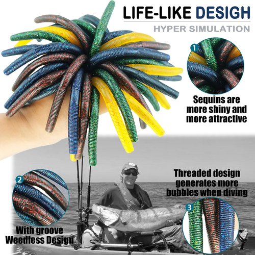 Wacky Worm Bass Lures Kit: 40PCS 5" Senko Worms with Storage Box | Slow-Sink Fishing Baits for Freshwater Saltwater