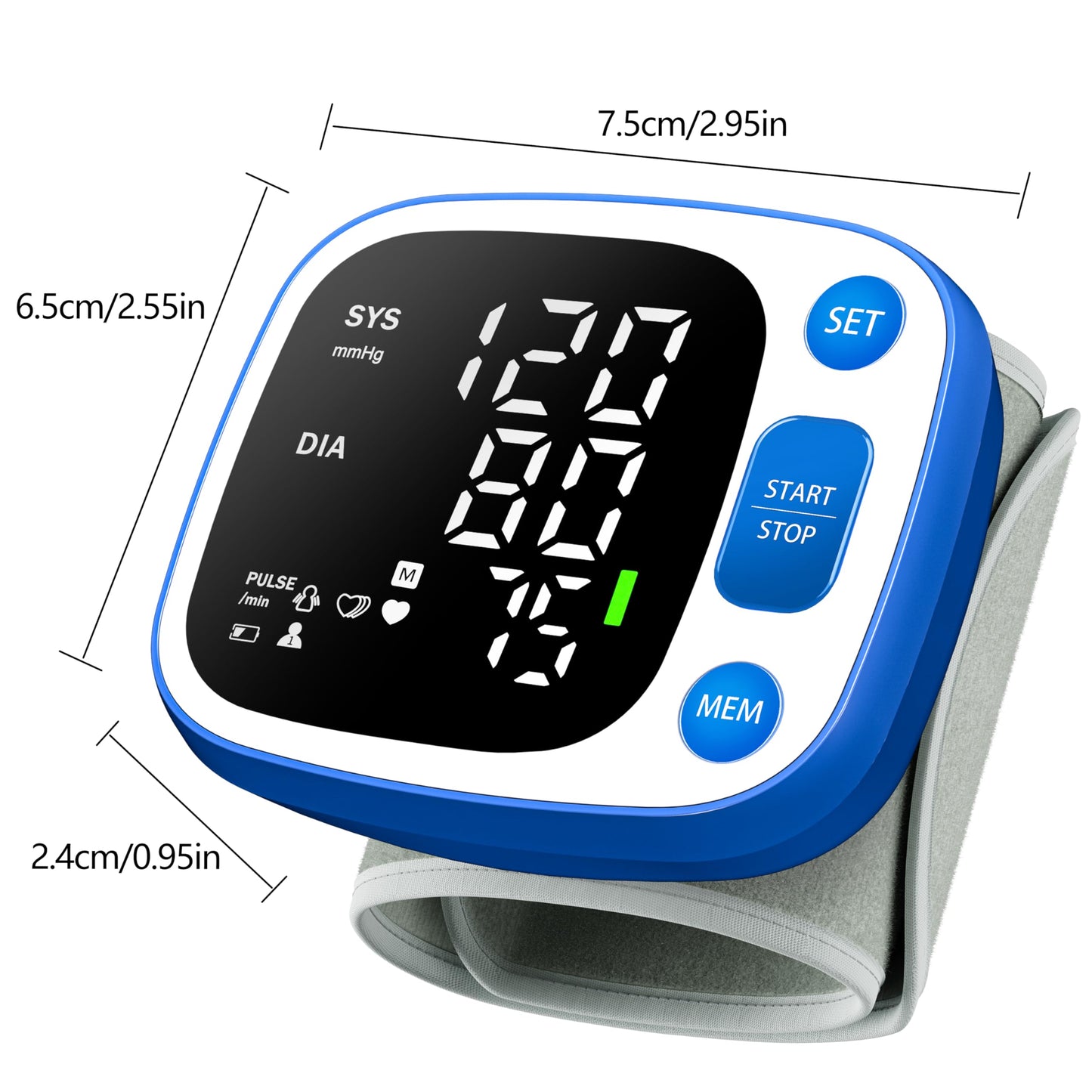 Oklar Blood Pressure Monitors for Home Use Rechargeable Wrist Digital BP Machine Cuff with LED Backlit Display, Voice Broadcast, 240 Memory Storage for 2 Users with Carrying Case, Blue