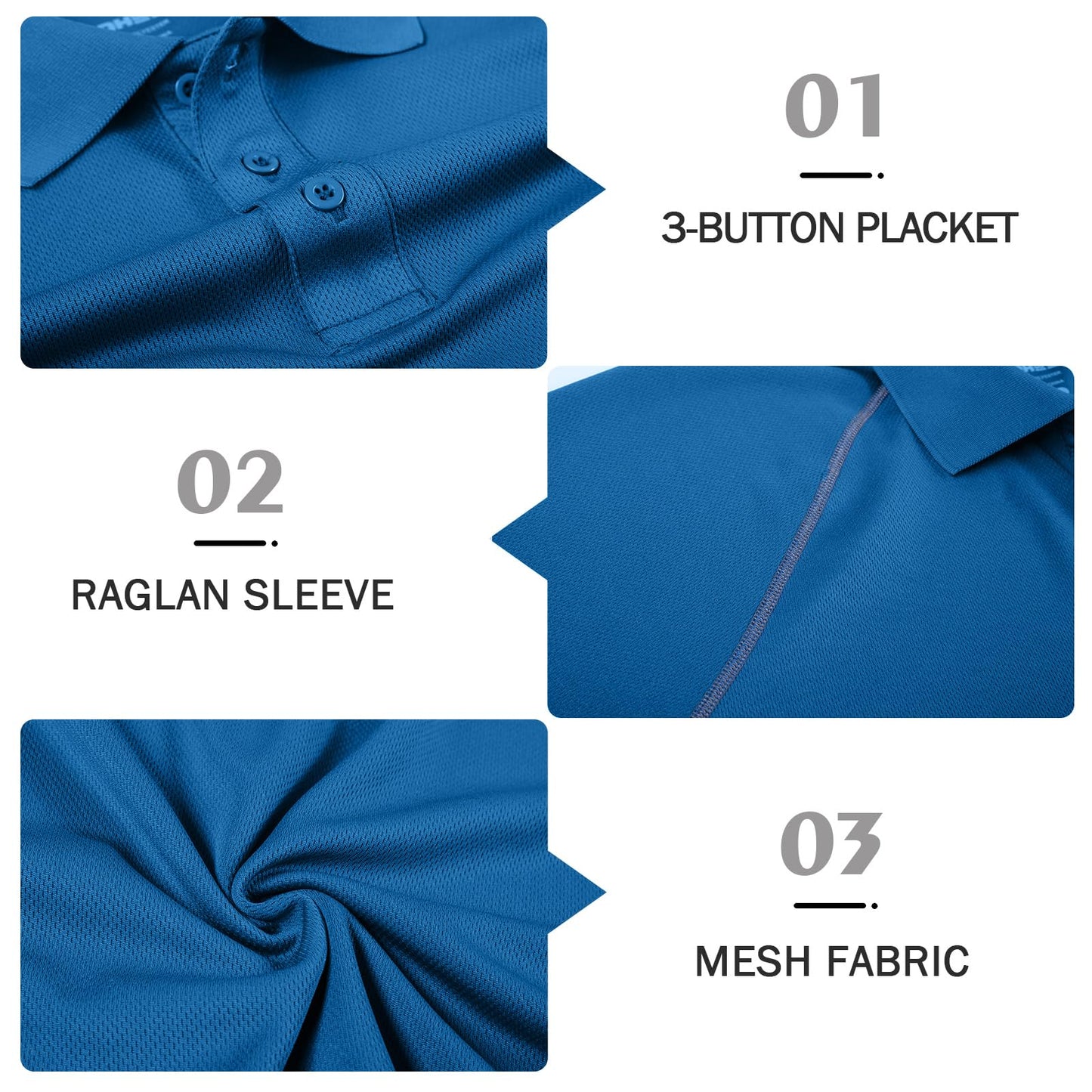 Men's Golf Polo Shirts Short Sleeve Dry Fit Moisture Wicking Performance T Shirts Athletic Casual Golf Collared Shirt Blue L