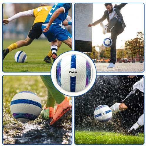 ZWAW Official Match Soccer Ball Size 5 – Waterproof PU Leather, Includes Pump & Needles, Mesh Storage Bag for Easy Carry