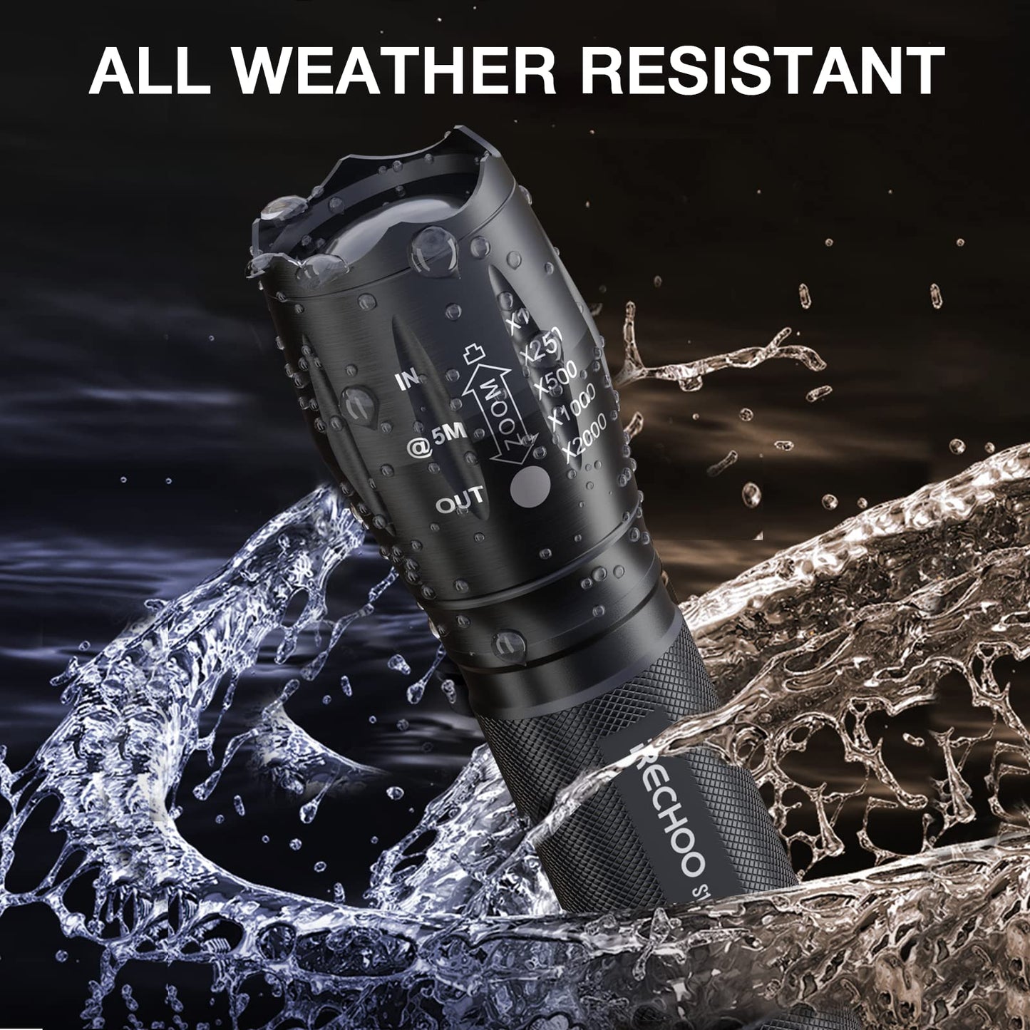 RECHOO 2 Pack LED Flashlights High Lumens - 5 Modes, Zoomable, Waterproof & Super Bright Tactical Torch for Camping, Hiking, Emergency, Home Essentials (Batteries not Included)