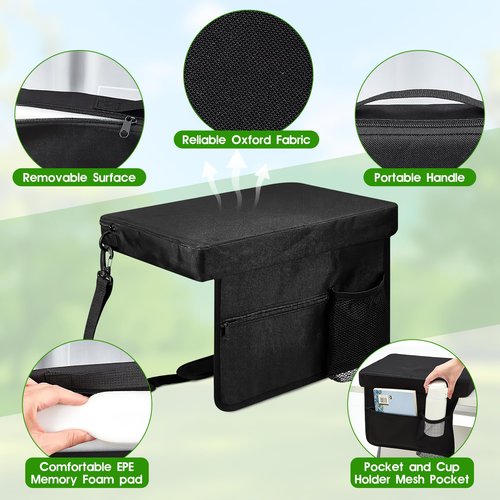 GQIRIL Portable Stadium Seat Cushion - Foldable Bleacher Seats Cushion with Shoulder Strap Pocket Cup Holder, Thick Padded Support Bleacher Chair Pad for Basketball Football Bench Sports Outdoor Event