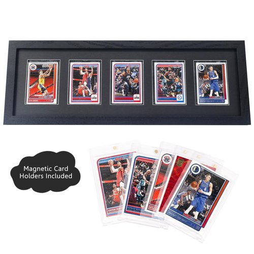 FramePro Trading Card Display Frame for 5 Standard Cards with Real Glass, Sports Collect Holder for Baseball Basketball Football Hocky Cards