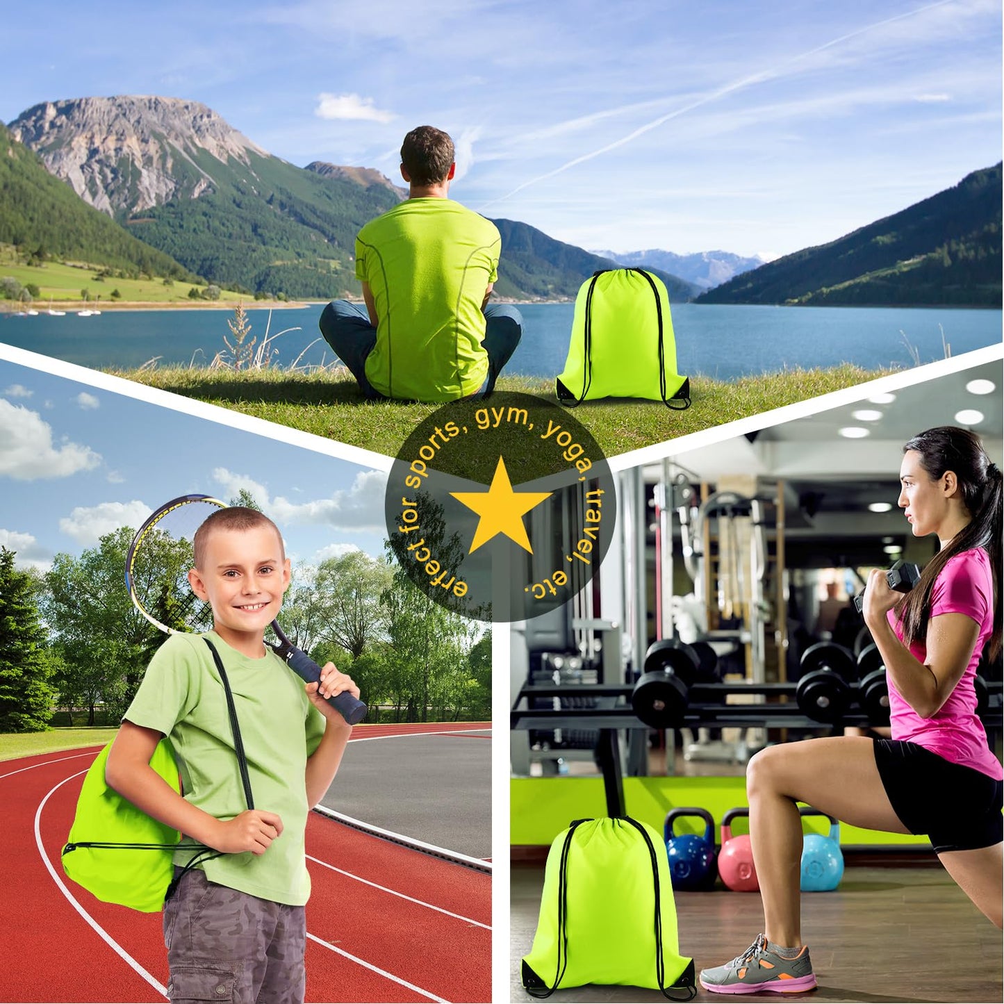 KUUQA 50Pcs Fluorescent green Drawstring Backpack Bulk Drawstring Bags String Bags Storage Bags Gym Backpack for Sport Gym Traveling