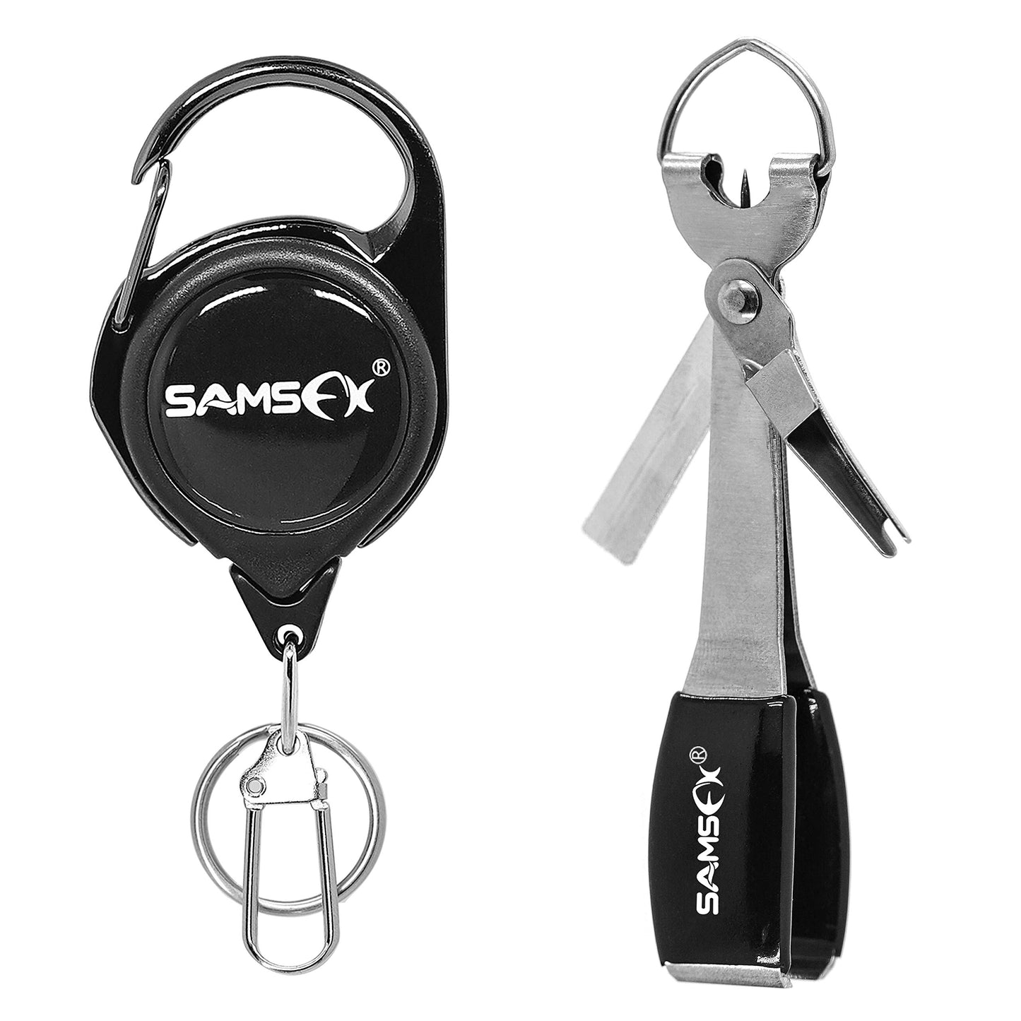 SAMSFX Fishing Quick Knot Tying Tool New 4 in 1 Fly Line Clippers with Zinger Retractor Combo (Silver)