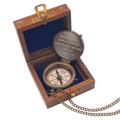 PSALM God's Path Compass - Engraved Working Handmade Antique Compass with Scripture - Religious, Christian, Catholic, Christening, First Communion, Confirmation Gifts for Teenage Boys and Men