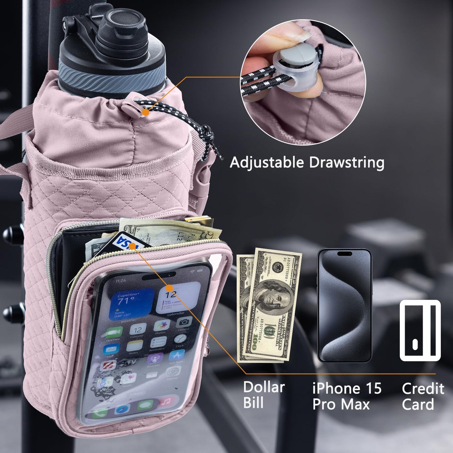 SPORJET Magnetic Gym Bag Bottle Holder - Phone Holder - Bottle Sling Bag Essentials, Gym Gifts for Men and Women