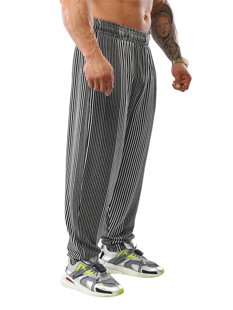 Patterned Large Men's Baggy Sweatpants with Pockets - Loose Fit Gym Pants