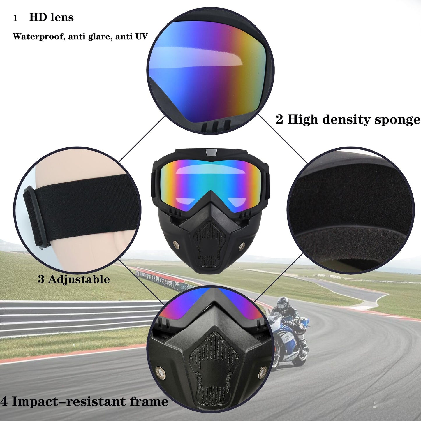OQUQO 2 Pack Airsoft Mask Full Face, Tactical Mask, Motorcycle Helmet Goggles with Removable Face Mask for Men Women