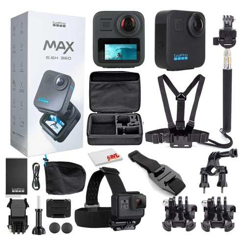 GoPro MAX 360 HD Video Waterproof Action Camera (2025) - with Accessory Kit - Spherical 5.6K30 HD Video - 1/4-20 Mounting System 1600 Enduro Battery - Vlogging and VR Content Creation