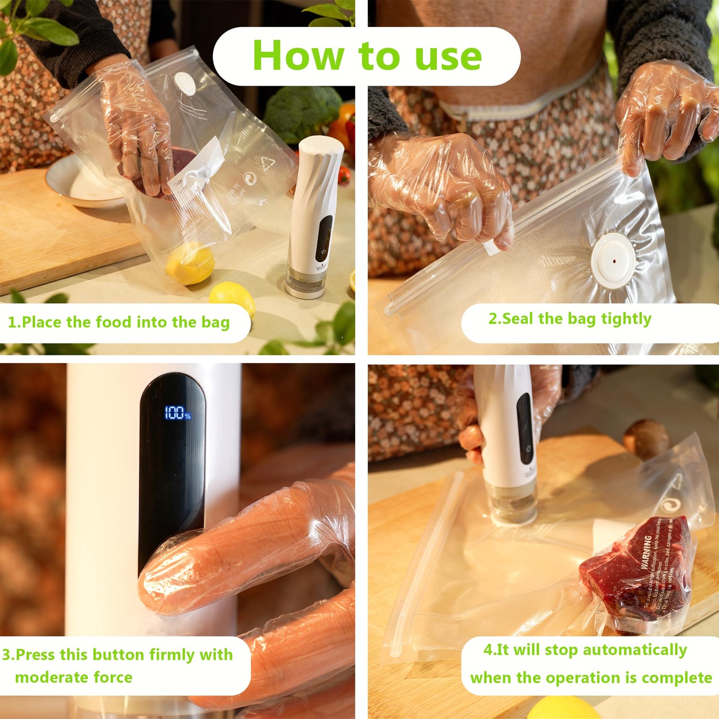 ALLHOPE Compact Vacuum Sealer for Food Storage: Portable Handheld Food Sealer, 80kPa Suction, 1800mAh Battery, 30 Reusable Vacuum Bags, Preserve 5X Freshness with Easy Operation