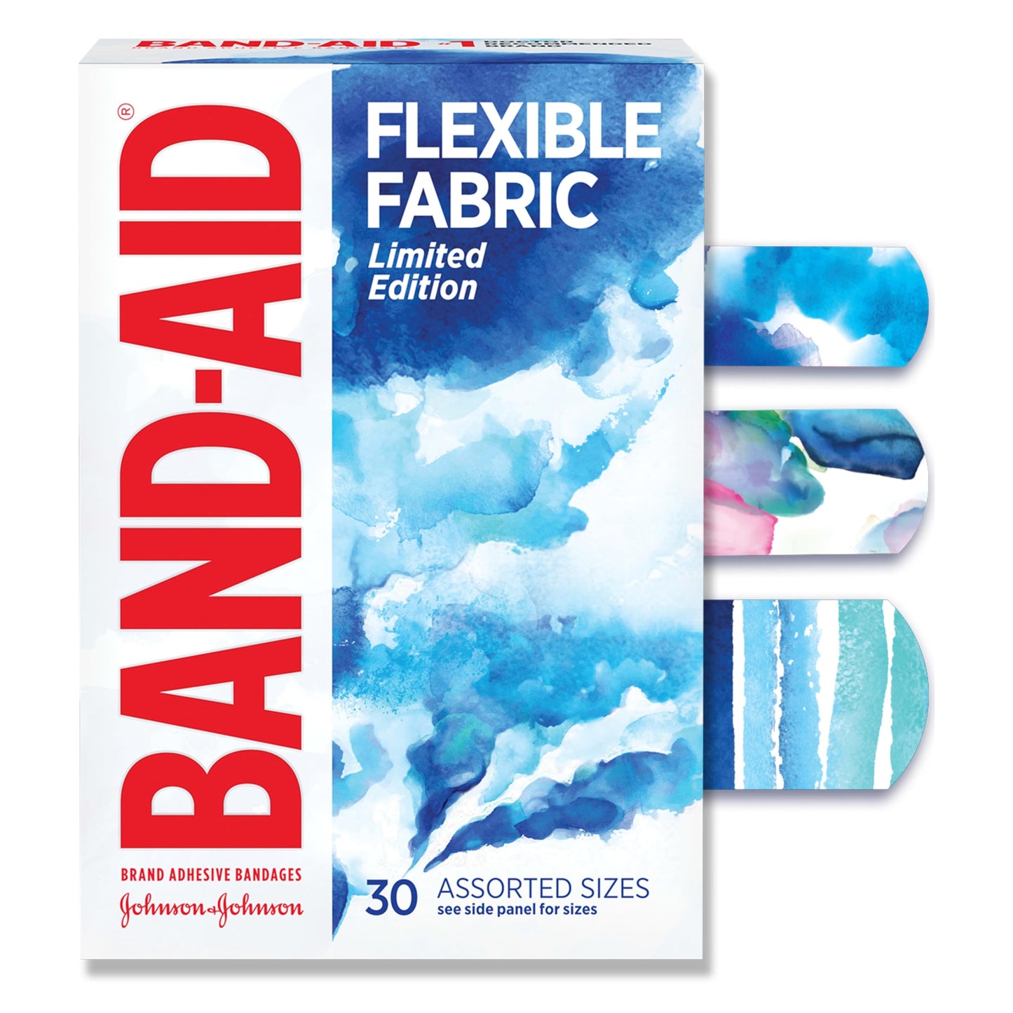 BAND-AID Brand Flexible Fabric Adhesive Bandages, Watercolor Designs, 30 Ct