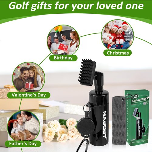 nabobt Golf Towel and Brush Set, Premium Golf Towel(16x16 inch) & Splash Golf Club Cleaner Brush Set, Retractable Clip Golf Cleaner Brush & Super Absorbent Microfiber Towel, Golf Accessories for Men