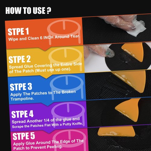 Taoanlo Trampoline Mat Repair Kit | Self-Adhesive Trampoline Patches | Black Galvanized Steel