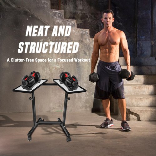 Adjustable Dumbbell Weight Rack Stand With Wheels ??Heavy Duty Weight Rack For Dumb Bells For Adjustable Dumbbell Set ??4 Height Level, Home Gym Stand For Training