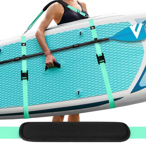 Mellbree Paddle Board Carrying Strap, Soft Sup Carrying Strap Heavy Duty Kayak Carrier with Metal Clips Adjustable Size Suitable for Both Men and Women to Carry Paddleboard Easily, Blue