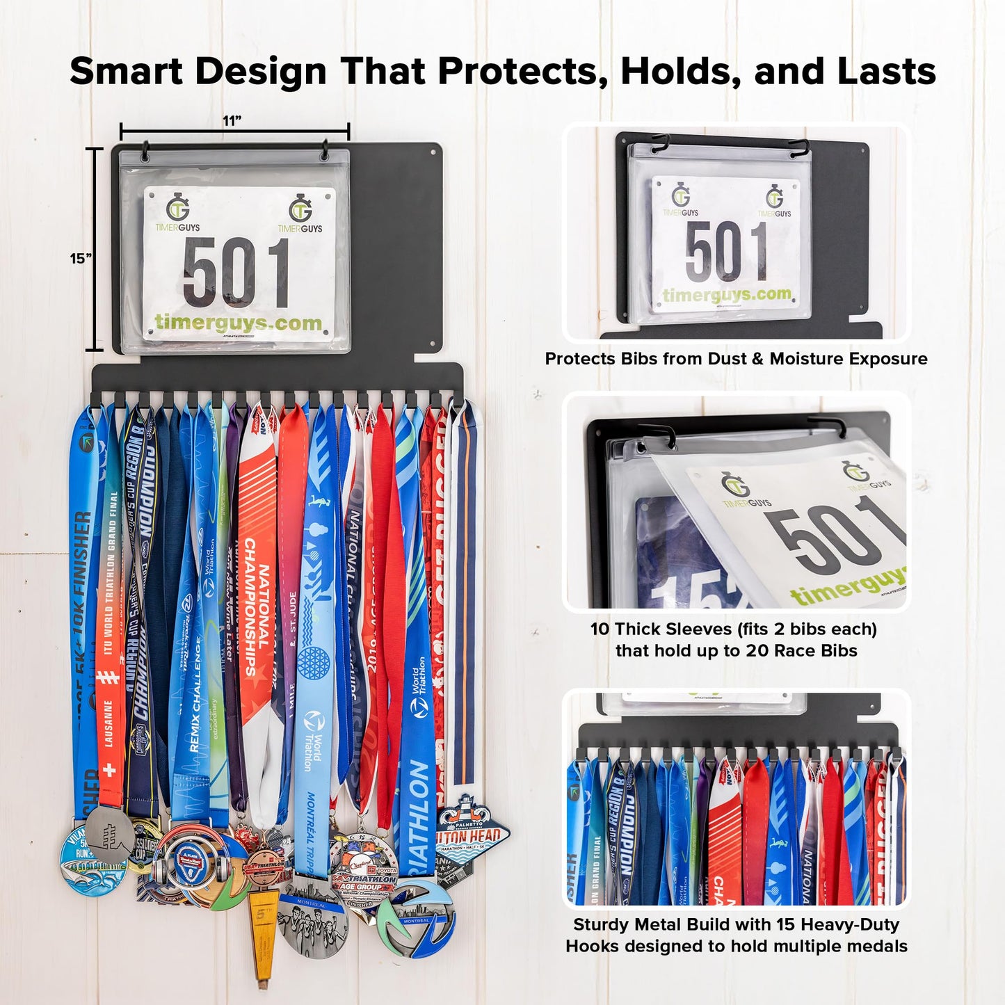 Stekja Running Medal Hanger Display with Race Bib Holder, Gift for Runners