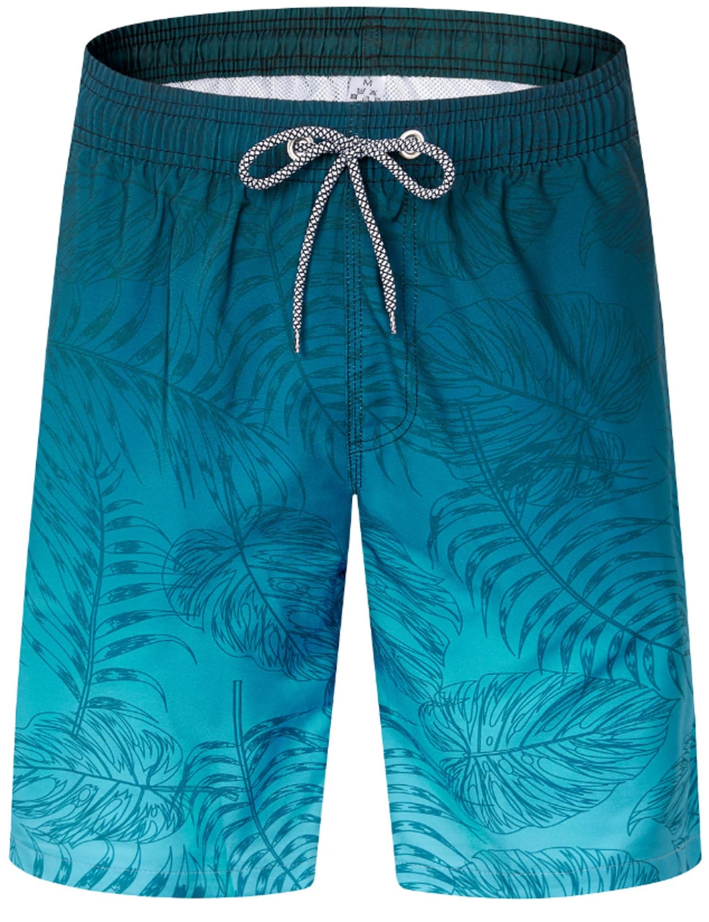 ELETOP Men's Swim Trunks Quick Dry Bathing Suit Swimming Board Shorts Mesh Lining Beach Swimwear Palm Leaf Gradient Blue L