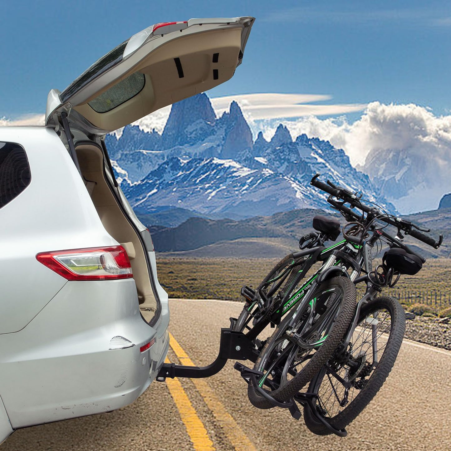 Platform Bike Rack Hitch Mount for 2 Bikes - Foldable Ebike Rack Fit Fat Tire Up to 200 lbs - Bicycle Car Racks for SUV, Truck, RV, Electric Bike Carrier for Tow Trailer with 2 Inch Receiver