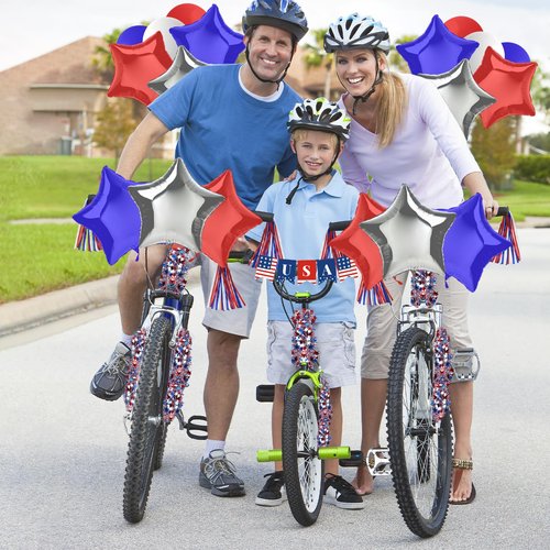 rosulasi 4th of July Bike Decorations 27Pcs Patriotic Parade Bike Streamers Bicycle Ribbon Tassels American Flag Fourth of July Accessories Red White Blue Decorations Independence Day Party Favors