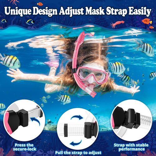 Kids Snorkel Set for Age 4-14 - Dry Top Snorkeling Gear for Kids Junior & Youth - Childs Diving Mask with Big Eyes for Boys Girls - Anti-Fog Snorkeling Mask and Snorkel Set