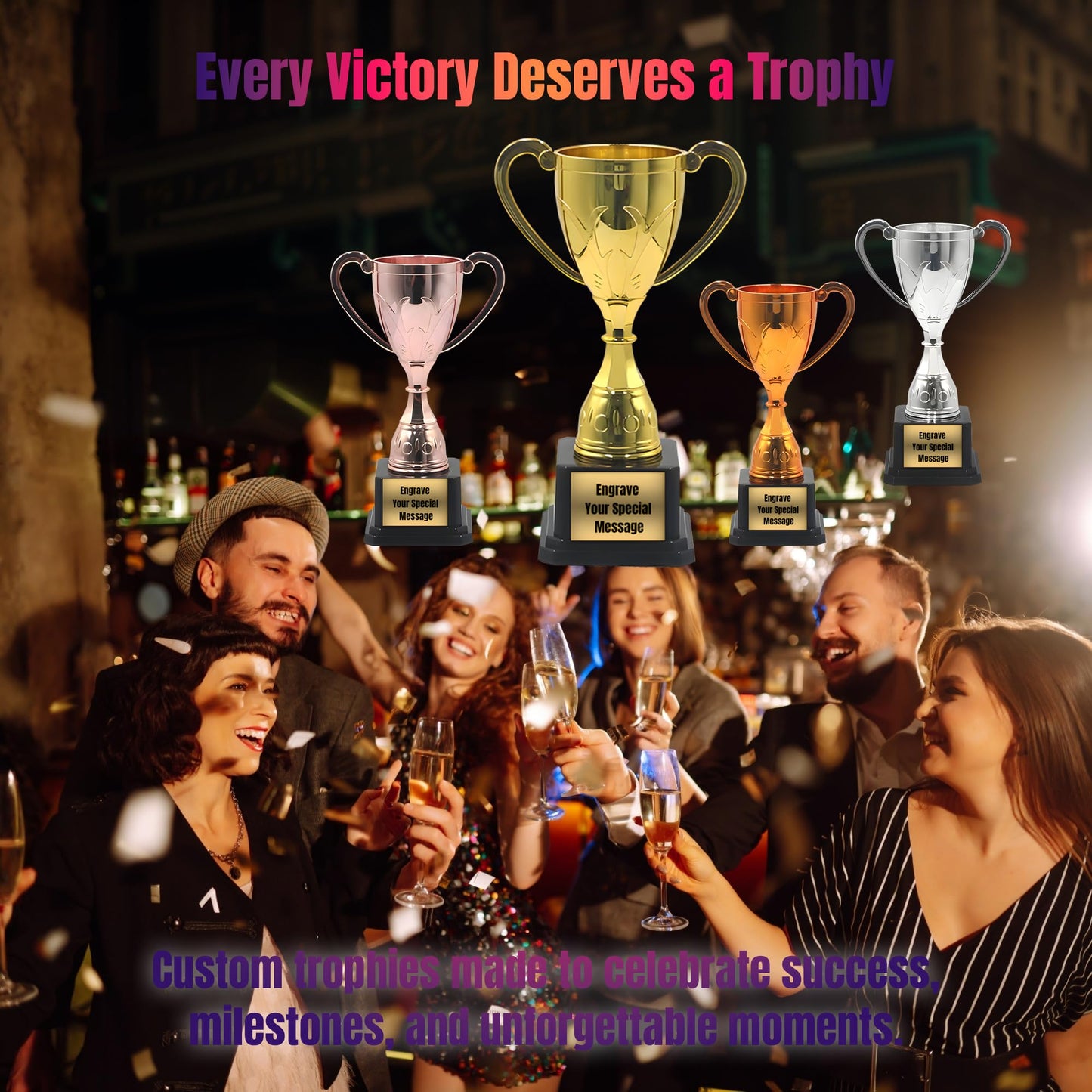 TYRINHAI Custom Trophy Award – Personalized Gold Cup Trophy with Engraved Text, Customizable Trophy for Adults & Kids, Small Gold Trophy for Game Night, Family, Office & Celebrations