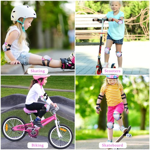 Bienbee Knee Pads for Kids, 7pcs Unicorn Kids Knee Pads and Elbow Pads Set Wrist Guards for Girls Boys Protective Gear Set with Bag for Roller Skating Inline Skates Skateboard Cycling Rainbow S